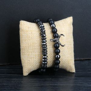 Bracelets de perles pour hommes breloque taureau noir mat Onyx pierre bracelet mode 8 MM breloque tête de boeuf Bracelets Bracelets bijoux