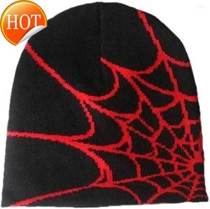 Bead Caps Baretten 2024 Goth Spider Web Jacquard Muts Y2k Gebreide Warme Hip Hop Unisex Elastische Gebreide Muts Schedel Cap voor Vrouwen Mannen