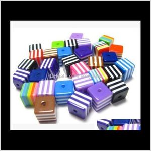 Bead Caps Bevindingen Componenten Drop levering 2021 Fashion sieraden DIY kralen materiaal / ~ 7 * 7mm Acryl Stripe Square Spacer Beads 500pcs