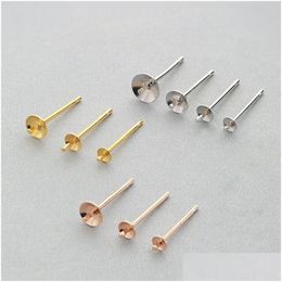 Bead Caps Wholesale S925 Sterling Sier Earring Posts Stud Pendientes M Small Setting Pearl Cup Accesorios para joyería Diy Dhfne