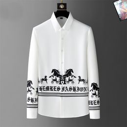 Bordado de bordado de bordado para hombres Luxury Luxury Long Four Seasons Fiesta de algodón Nightlub Fit Man Dress Camisetas