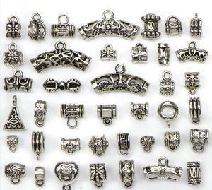 Mezcla de cuentas 40 estilos Aleación chapada en plata antigua Encantos de orificios grandes TUBO Espaciador Cuentas aptas para pulsera DIY Collares Colgantes dijes Bead8212150