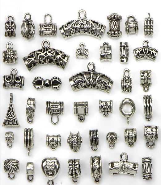 Mélange de perles 40 styles en alliage plaqué argent antique, breloques à gros trous, TUBE, perles d'espacement, idéal pour bracelet, colliers, pendentifs, breloques Bead8834972