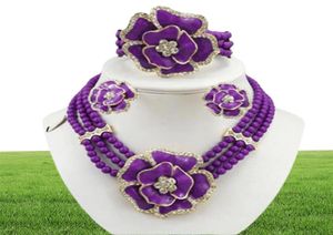 Kralen ketting sieraden sets Afrikaanse bruiloft sieraden set rozenbloem dames ketting parel sieraden oorbellen7387841