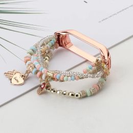 Bracelet de sangle pour femmes perles pour xiaomi mi-bande 7 6 5 Remplacement de bracelet intelligent pour Miband 4 3 Bijoux élastique élastique ceinture de poignet élastique