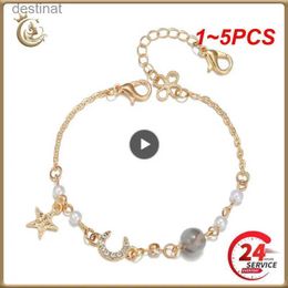 Perlé 1 ~ 5 pièces japonais coréen lune étoile chaîne Bracelet femmes mode cristal Zircon Imitation perle Bracelet doux PartyL24213