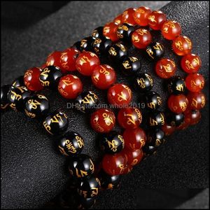 Kralen 10/12 mm brede zwarte rode natuursteen kraal armband voor mannen diy heren kralen armbanden vrouwen religieuze sieraden drop levering je otcw5