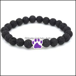 Perlé 10 couleurs patte de chien 8 mm perles de pierre de lave noire bracelet bracelet diffuseur d'huile bracelets empreinte de roche volcanique goutte à main livrer Dhrkb