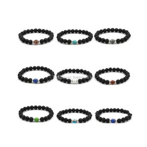 Perles 10 couleurs naturelles noires perles de pierre de lave bracelet élastique diffuseur d'huile essentielle roche volcanique cordes à main perlées goutte deliv dhmkt