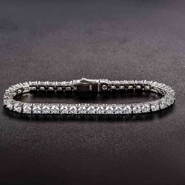 Perlé 100% 925 Argent Sterling 3.7mm Diamant De Laboratoire Simulé Moissanite Tennis Bracelets pour Femmes Hommes Fête Anniversaire Beaux Bijoux Cadeaux