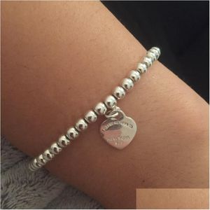 Kralen 100% S925 Sier Luxe Hart Kralen Tag Strengen Armband Vrouwen Fijne Sieraden Trendy Kralen Ketting Ronde Bal Armbanden Voor Girlfrie Dhgef