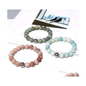 Pulsera con cuentas de ágata natural redonda mate grande de 10 mm para hombres y mujeres Cuentas de metal Charm Gem Stone Pulseras elásticas Drop Delivery Dhi4K