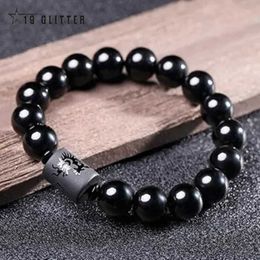 Boule d'obsidienne noire 10 mm Naturel Bouddha Bouddha Lucky Amulet Circular Perle String Bracelet