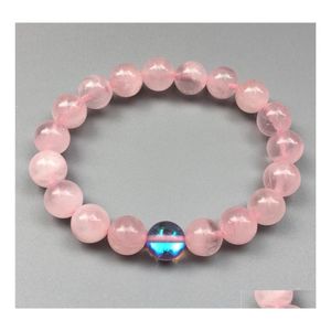 Kralen 10 mm roze kwarts kralen Bracelet mystieke aura elastische edelsteen kralen drop levering sieraden armbanden dhytg