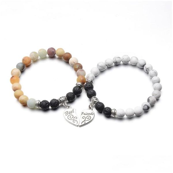 Beaded 10Pc / Set Natural 8Mm Volcano Stone Bracelet Sets Mejor amistad Pareja Regalos para hombres Mujeres Yoga hecho a mano Joyería Drop Delive Dhx3A