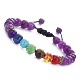 Perlé 10Pc / Set Nouvelle Pierre Naturelle 8Mm Lave Yoga Énergie Bracelet Volcanique Sept Chakra Tresse Bracelets Drop Delivery Bijoux Dhbbq