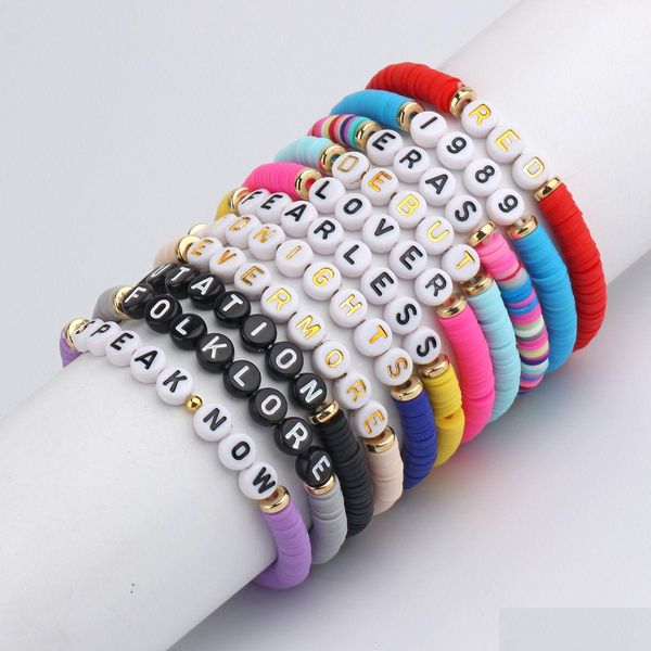 Perlé 11 pièces Taylor Swiftie bracelets d'amitié ensemble surfeur Heishi perles brins lettre intrépide charme empilable argile douce Boho Wri Dh Dhn8M