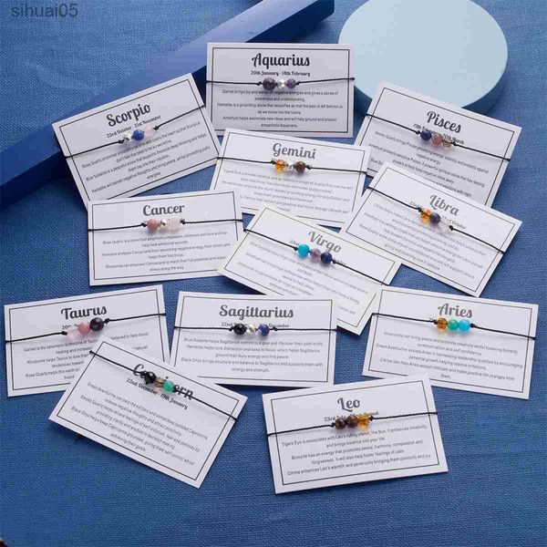 Con cuentas 12 Constelaciones Cuentas de cristal Pulseras del zodiaco para mujeres Aries Virge Cáncer Capricornio Pulsera tejida hecha a mano Joyería de cumpleaños YQ240226