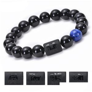 Beaded 12 Constellation Zodiac Signs Armbanden Natuurlijke Zwarte Agaat Stenen Strengen Elastisch Touw Armband Paar Sieraden Gift Drop Deliv Dhkim