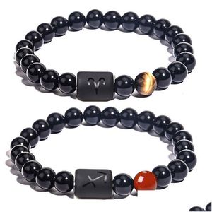 Perlé 12 Signe du Zodiaque Perles Brins Bracelets Pour Hommes Perles De Pierre Naturelle Chaîne Wrap Bracelet Femmes Mode Fête D'anniversaire Bijoux Cadeau Dhyis