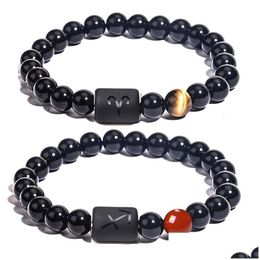 Perlé 12 Signe Du Zodiaque Brins Bracelets Pour Hommes Pierre Naturelle Perles Chaîne Wrap Bracelet Femmes Mode Fête D'anniversaire Bijoux Cadeau Drop Dh3Mc