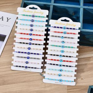 Perlé 12 pièces/ensemble dinde bleu mauvais œil Bracelet femmes à la main tissé corde chaîne perles de cristal Bracelets fille fête d'anniversaire J Dhgarden Dhzvk