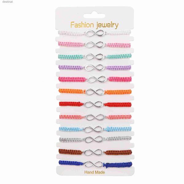 Ensemble de bracelets colorés en perles, couleur argent, corde d'amour infini, réglable, tressé, amitié, bijoux, cadeau, 12 pièces, L24213