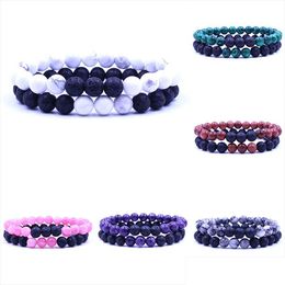 Perlé 13 Styles Guérison Pierre Naturelle Couple Bracelet Ensembles Lava Rock Turquoise Oeil De Tigre Perles Chaînes Wrap Bracelet De Mode À La Main Dh6Wr