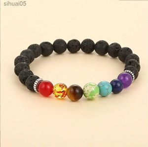 Perlé 1 pièce pierre volcanique naturelle hommes Bracelets Reiki perles de guérison Bracelet lave noire extensible Mala bouddha bracelets F1723 YQ240226