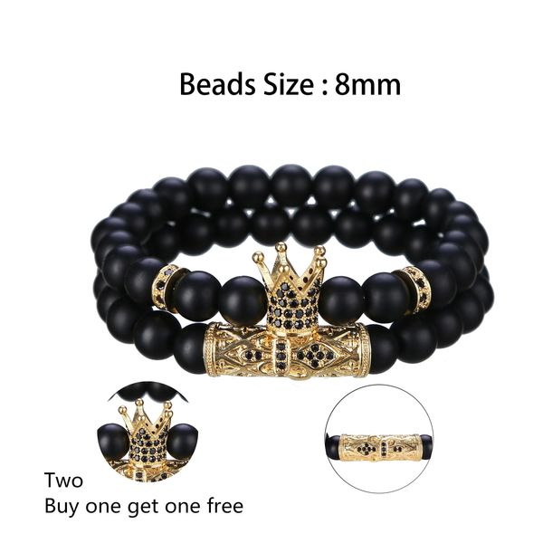 Perlé 2 Costume Bracelets Agate Noir Mat 8Mm Couronne Hommes Et Femmes Mode Personnalité Amoureux Amitié Bracelet Drop Delivery Jewelr Dhnbf