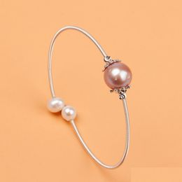 Beaded 2022 New Edison Pearl Strand Bracelets Ctured Freshwater Roud Pearls Sier Plated Bangle para mujer Joyería Drop Delivery Dh3Cb