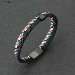 Kralen 2024 Mode Heren Armband Zwart Roestvrij Staal Afneembare Magneet Gesp Bohemen Bicolor Touw Braslet Nautische BracletL24213