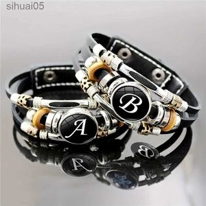 Perlé 26 lettres anglaises Bracelets Bracelets en cuir PU rétro Style Punk fait à la main multicouche perlé main bijoux couple cadeaux YQ240226