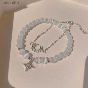 Perlé 2 pièces mode cristal opale perles Bracelet pour femmes filles couleur argent étoile lune chaîne pendentif bracelets porte-bonheur bijoux cadeau YQ240226