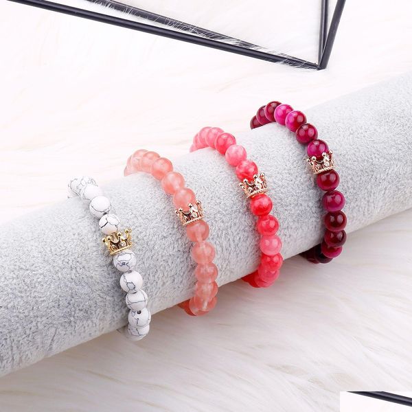 Cuentas 2 Unids / lote Hebras de pulsera de pareja de corona de piedra natural hecha a mano para amantes Pulseras de distancia de cuentas elásticas de moda Amistad D Dhuhj