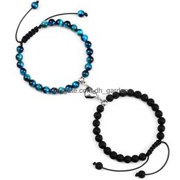 Kralen 2 stks / set magnetische afstand kralen armband paar minimalistische hartliefhebbers bijpassende vriendschapsarmbanden voor vrouwen drop Dhgarden Dh2Ng