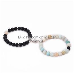 Con cuentas 2 unids / set Pulsera de cuentas de distancia magnética Pareja Amantes del corazón minimalista Pulseras de amistad a juego para mujeres Drop Dhgarden Dhbjv