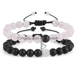 Kralen 2 stks / set magnetische afstand kralenarmband paar minimalistische hartliefhebbers bijpassende vriendschapsarmbanden voor vrouwen drop Dhgarden Dhavr