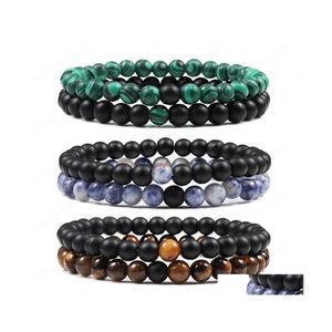 Kralen 2 stks/set mannen tijger oog zwarte lava natuursteen kralen armbanden paren armband energie elastisch touw sieraden drop levering dhzo0