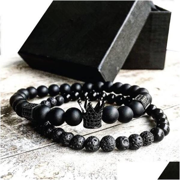 Perlé 2 pièces/ensemble hommes femme perle Bracelet couronne breloque Bracelet perles naturelles bouddha pour femmes et hommes livraison directe 202 Dr7