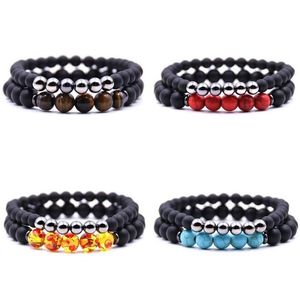 Perlé 2pcs / set perles rondes en pierre naturelle lave chakra guérison bracelets porte-bonheur bijoux amoureux cadeau livraison directe Dhft8