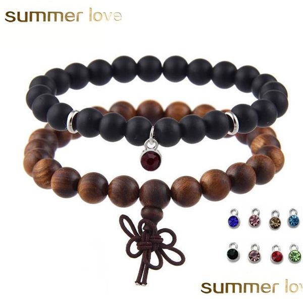 2 unids/set de cuentas de madera, pulsera de cuentas de acero inoxidable, juego de dijes de piedra de nacimiento, cuentas de piedra mate de oración de 8Mm para hombres y mujeres, joyería Drop Del Dhimh