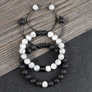Bracelet tissé 2pcs / ensemble pour hommes pour mens Natural Quartz Lava Perles Yoga Best Friend Jewelry Couple Gift Sett Unisex