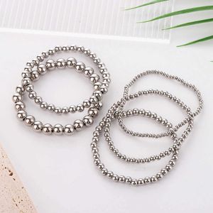Kralen 3 4 5 6 8 mm roestvrijstalen kraal armband sieraden zilveren elastische dames partij cadeau 18 cm lang