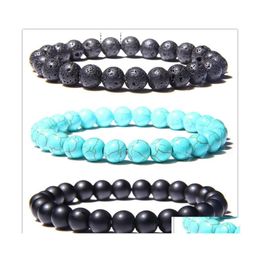 Kralen 3Colors 8mm zwarte lava stenen streng turquoise kralen armband etherische oliediffuser voor vrouwen mannen sieraden drop levering bracele dhzjn