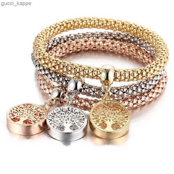 Bracelets élastiques 3Colors / lots Bracelets pour femmes Crystal Tree of Life Owl Key Lock Music Note Owl Butterfly Heart charme Jewelry