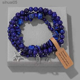 Perlé 3 pièces coloré irrégulière puce pierre Bracelet ensemble hommes femmes à la main Lapis Lazuli perles pendentif Bracelets Couple richesse bijoux YQ240226