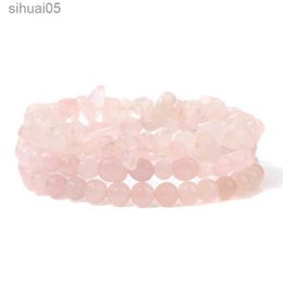 Perlé 3 pièces guérison Rose Quartz Bracelet ensemble femmes naturel Rose cristal bracelets extensible pierre Bracelet Yoga femme bijoux hommes fête YQ240226