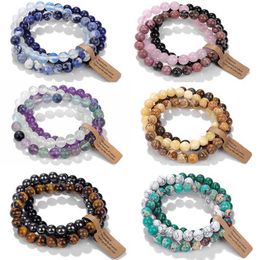 Pulseras de piedra natural de 3pcs de cuentas Rose Quartzs Opal Turquesa Amethysts Hematite Jaspers Bracelets for Women Men Jewelry Jewelry 240423