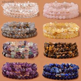 Perlé 3 pièces/ensemble Bracelets en pierre naturelle oeil de tigre Lapis Lazuli Rose Quartzs Bracelet rond perles irrégulières Bracelet pour femmes hommes YQ240226